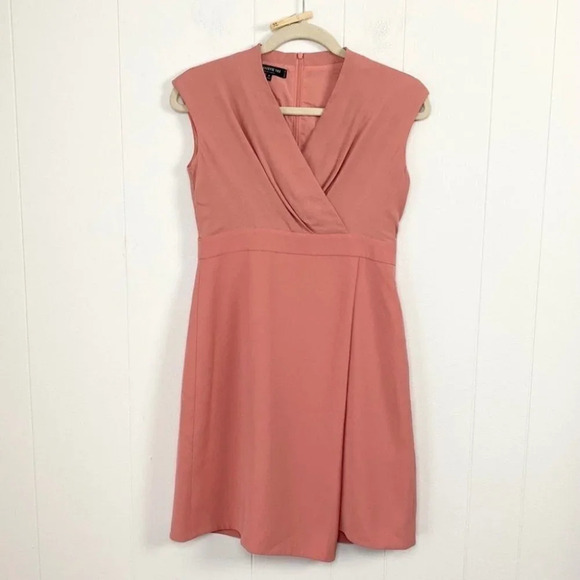 Lafayette 148 Size 0 Petite Pink Silk Blend Faux Wrap Cap Sleeve Pencil Dress - Picture 1 of 13